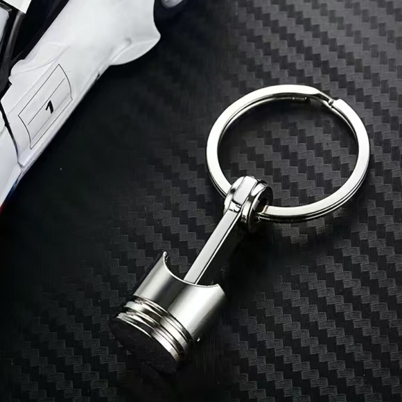 Silver Car Engine Piston Keychain – Metal Auto Accessory for Car Enthusiasts - Picture 4 of 8